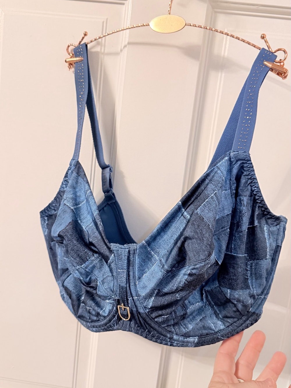 Prima Donna Blue Satin Underwire Bra with Subtle Pattern US 34H